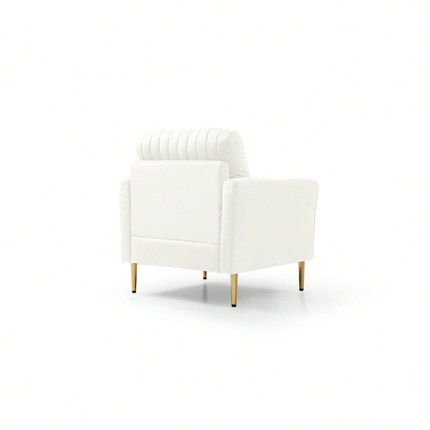 Mid-Century Modern Cream Velvet Accent Chair Comfortable Upholstered Armchair For Living Room Bedroom With Channel Tufting