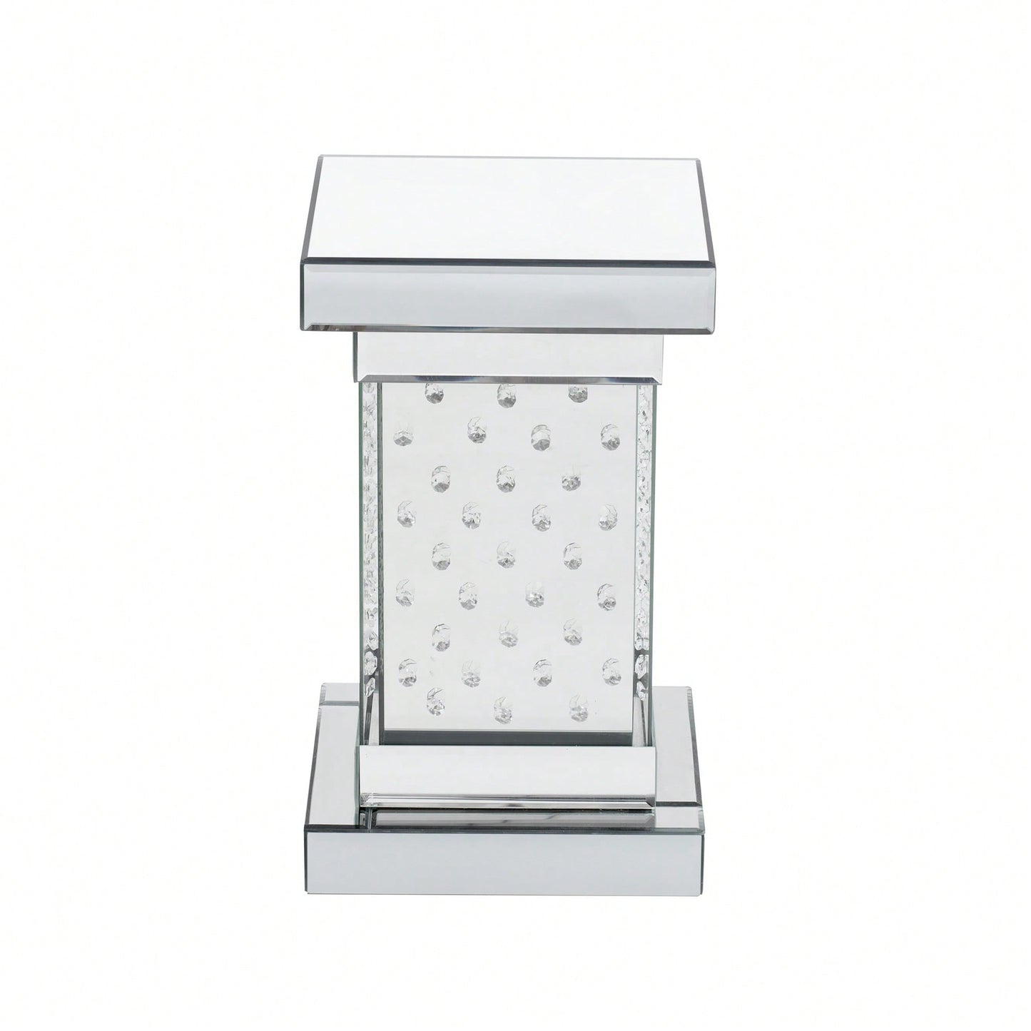 Modern 11.8 Inch Square Mirrored End Table With LED Lights And Crystal Inlay For Living Room Or Entryway