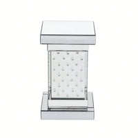 Modern 11.8 Inch Square Mirrored End Table With LED Lights And Crystal Inlay For Living Room Or Entryway