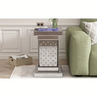 Modern 11.8 Inch Square Mirrored End Table With LED Lights And Crystal Inlay For Living Room Or Entryway