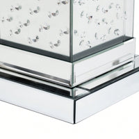 Modern 11.8 Inch Square Mirrored End Table With LED Lights And Crystal Inlay For Living Room Or Entryway