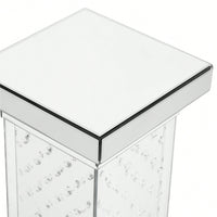 Modern 11.8 Inch Square Mirrored End Table With LED Lights And Crystal Inlay For Living Room Or Entryway