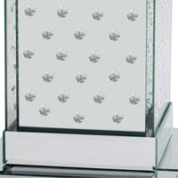 Modern 11.8 Inch Square Mirrored End Table With LED Lights And Crystal Inlay For Living Room Or Entryway