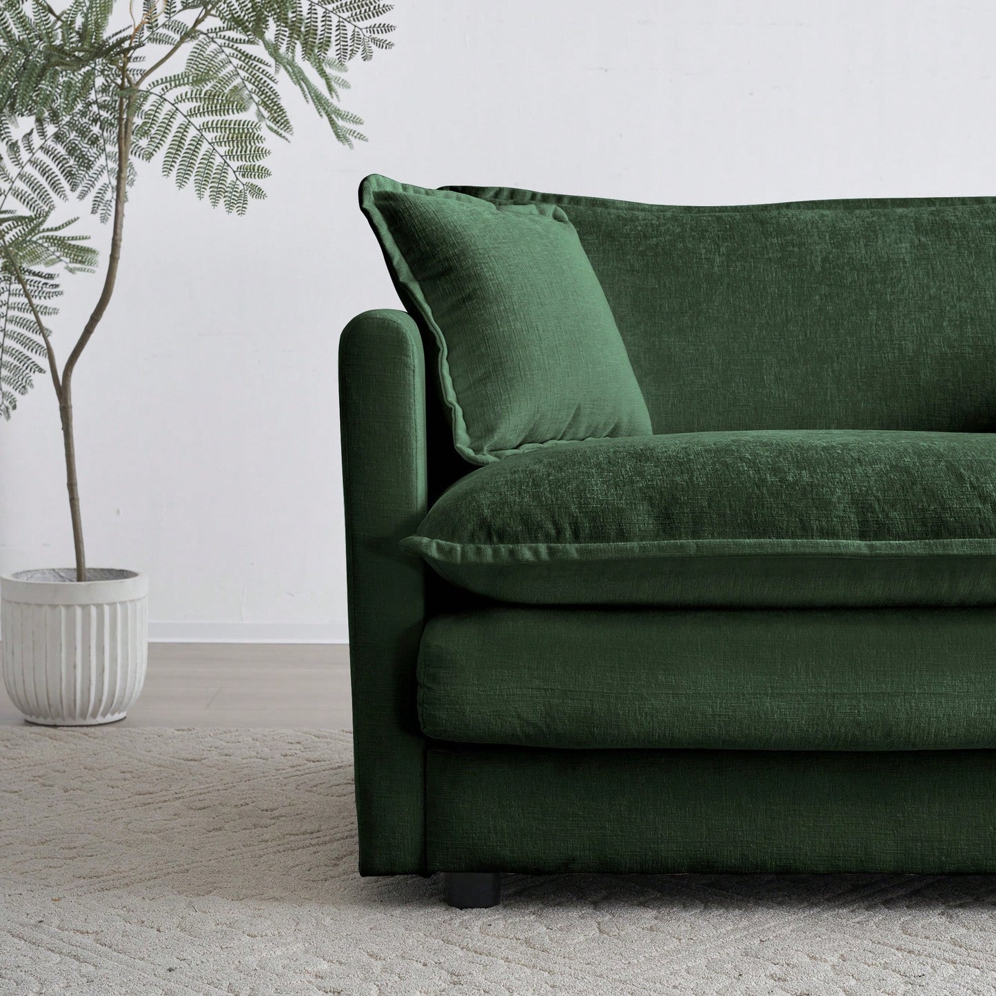 Green Chenille Fabric Ottoman Footrest For Versatile Sofa Combinations With Solid Wood Frame And High-Quality Sponge For Ultimate Comfort