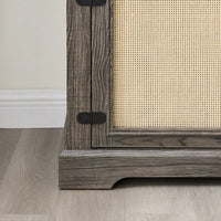 Farmhouse Rattan TV Stand Console Table For TVs Up To 70 Inches With Storage Shelves And Rattan Door Cabinets