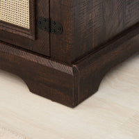 Farmhouse Rattan TV Stand Console Table For TVs Up To 70 Inches With Storage Shelves And Rattan Door Cabinets