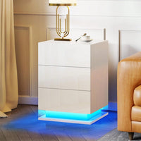 Modern LED Nightstand With 3 Drawers And RGB Lighting, Stylish  Bedside Table For Bedroom Decor