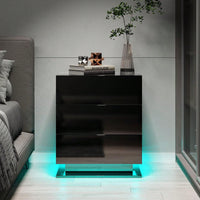 Modern LED Nightstand With 3 Drawers And RGB Lighting, Stylish  Bedside Table For Bedroom Decor