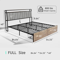 Full Size Bed Frame With Storage Drawers Ergonomic Headboard Built-In Charging Station LED Lights USB Outlets Noise Free Rustic Brown