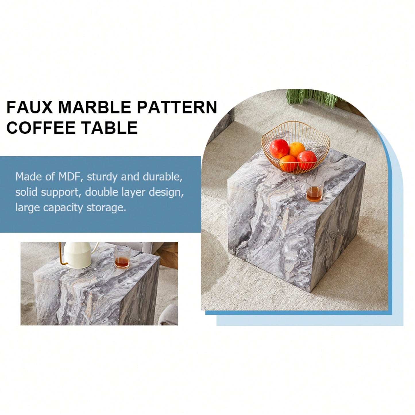 Modern Gray Textured MDF Coffee Table Stylish Design Easy Assembly Elevate Your Living Space