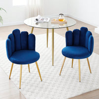 Elegant Velvet Dining Chairs Set Of 2 With Woven Backrest And Golden Metal Legs For Living Room Kitchen Bedroom