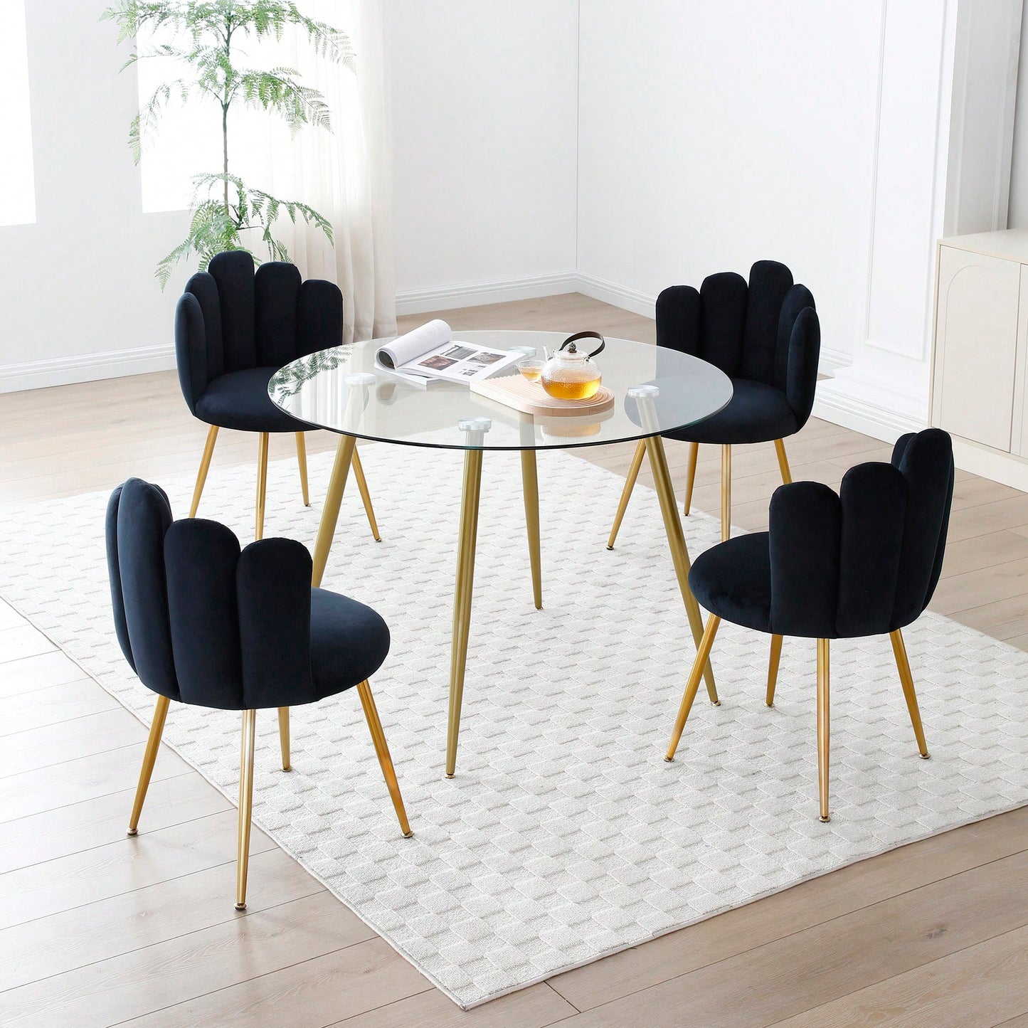 Elegant Velvet Dining Chairs Set Of 2 With Woven Backrest And Golden Metal Legs For Living Room Kitchen Bedroom