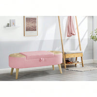 Vintage Oval Storage Bench With 3D Pile Fabric Soft Foam Cushion For Living Room Entryway Bedroom