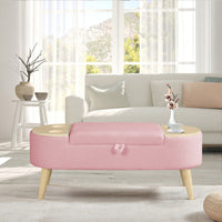 Vintage Oval Storage Bench With 3D Pile Fabric Soft Foam Cushion For Living Room Entryway Bedroom