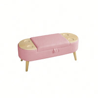 Vintage Oval Storage Bench With 3D Pile Fabric Soft Foam Cushion For Living Room Entryway Bedroom