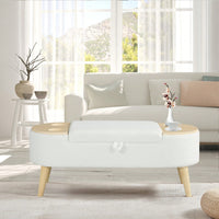 Vintage Oval Storage Bench With 3D Pile Fabric Soft Foam Cushion For Living Room Entryway Bedroom