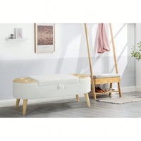 Vintage Oval Storage Bench With 3D Pile Fabric Soft Foam Cushion For Living Room Entryway Bedroom