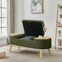 Vintage Oval Storage Bench With 3D Pile Fabric Soft Foam Cushion For Living Room Entryway Bedroom