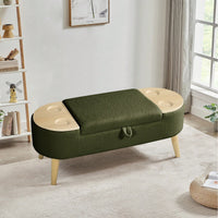 Vintage Oval Storage Bench With 3D Pile Fabric Soft Foam Cushion For Living Room Entryway Bedroom