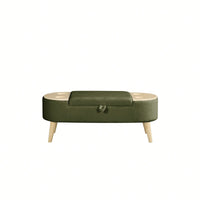 Vintage Oval Storage Bench With 3D Pile Fabric Soft Foam Cushion For Living Room Entryway Bedroom