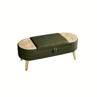 Vintage Oval Storage Bench With 3D Pile Fabric Soft Foam Cushion For Living Room Entryway Bedroom