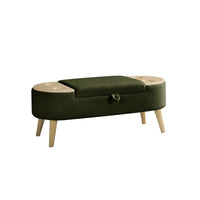 Vintage Oval Storage Bench With 3D Pile Fabric Soft Foam Cushion For Living Room Entryway Bedroom