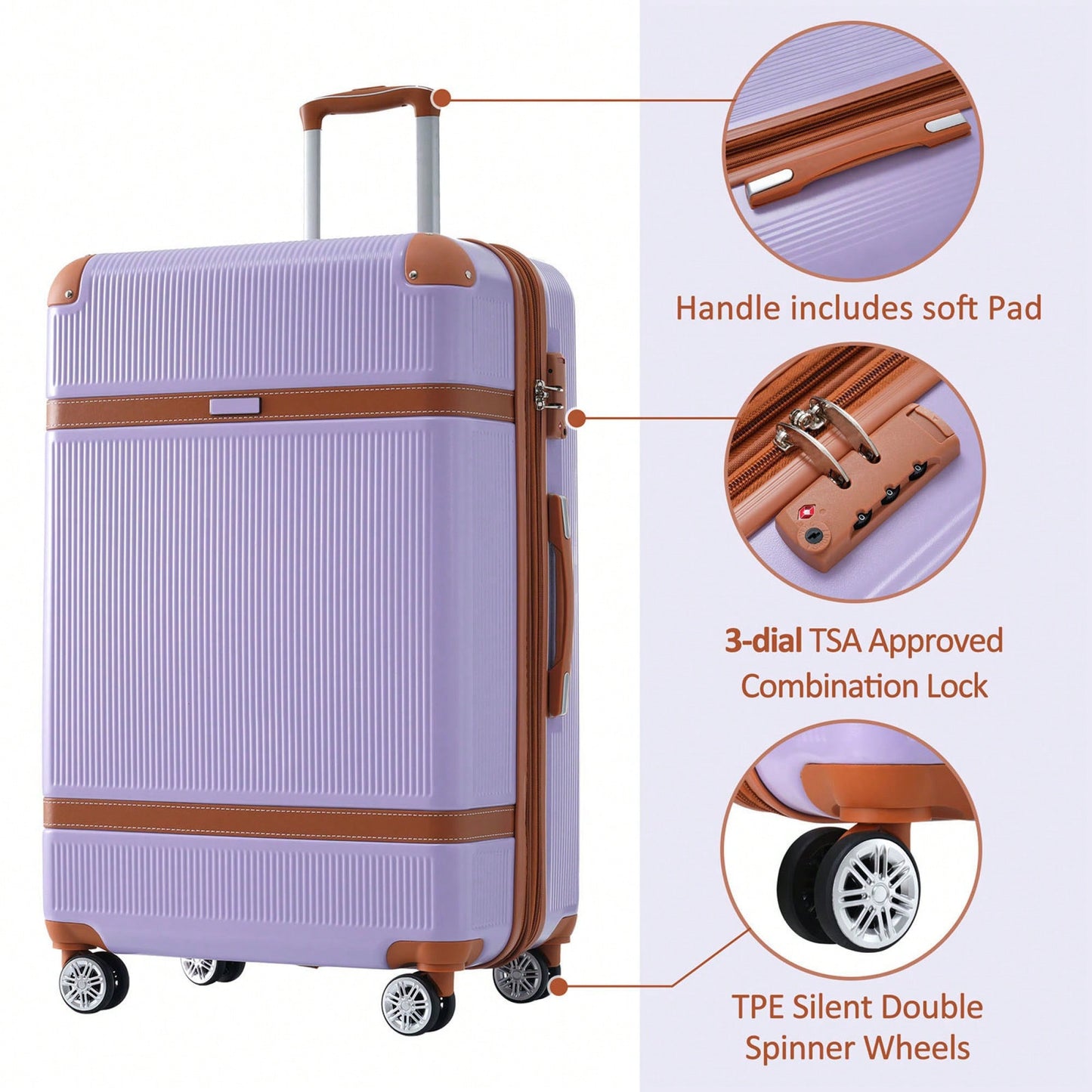 Lightweight 3 Piece Hardshell Luggage Set With 8 Spinner Wheels And TSA Lock 20 24 28 Inch Durable Travel Suitcases