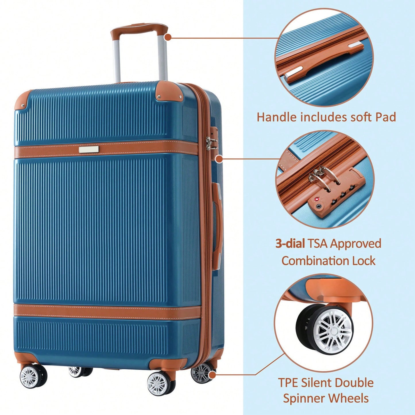 Lightweight 3 Piece Hardshell Luggage Set With 8 Spinner Wheels And TSA Lock 20 24 28 Inch Durable Travel Suitcases