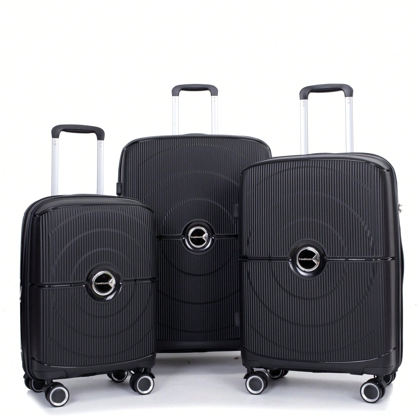 Lightweight Expandable Hardshell Luggage Set with TSA Lock and Spinner Wheels 3-Piece Black Suitcase Set 20 24 28 for Easy Travel