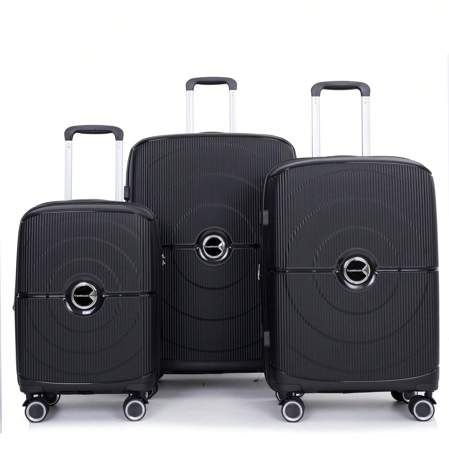 Lightweight Expandable Hardshell Luggage Set with TSA Lock and Spinner Wheels 3-Piece Black Suitcase Set 20 24 28 for Easy Travel