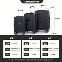 Lightweight Expandable Hardshell Luggage Set with TSA Lock and Spinner Wheels 3-Piece Black Suitcase Set 20 24 28 for Easy Travel