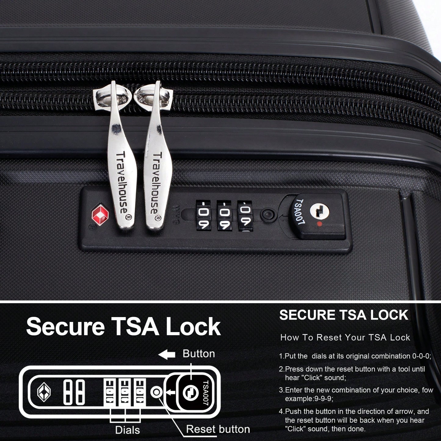 Lightweight Expandable Hardshell Luggage Set with TSA Lock and Spinner Wheels 3-Piece Black Suitcase Set 20 24 28 for Easy Travel