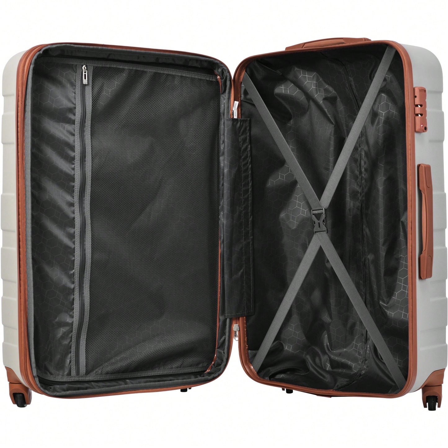 Lightweight Expandable 3 Piece Hardshell Luggage Set with Spinner Wheels and TSA Lock in Light Grey and Brown 20 24 28 Inch