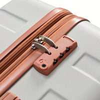 Lightweight Expandable 3 Piece Hardshell Luggage Set with Spinner Wheels and TSA Lock in Light Grey and Brown 20 24 28 Inch