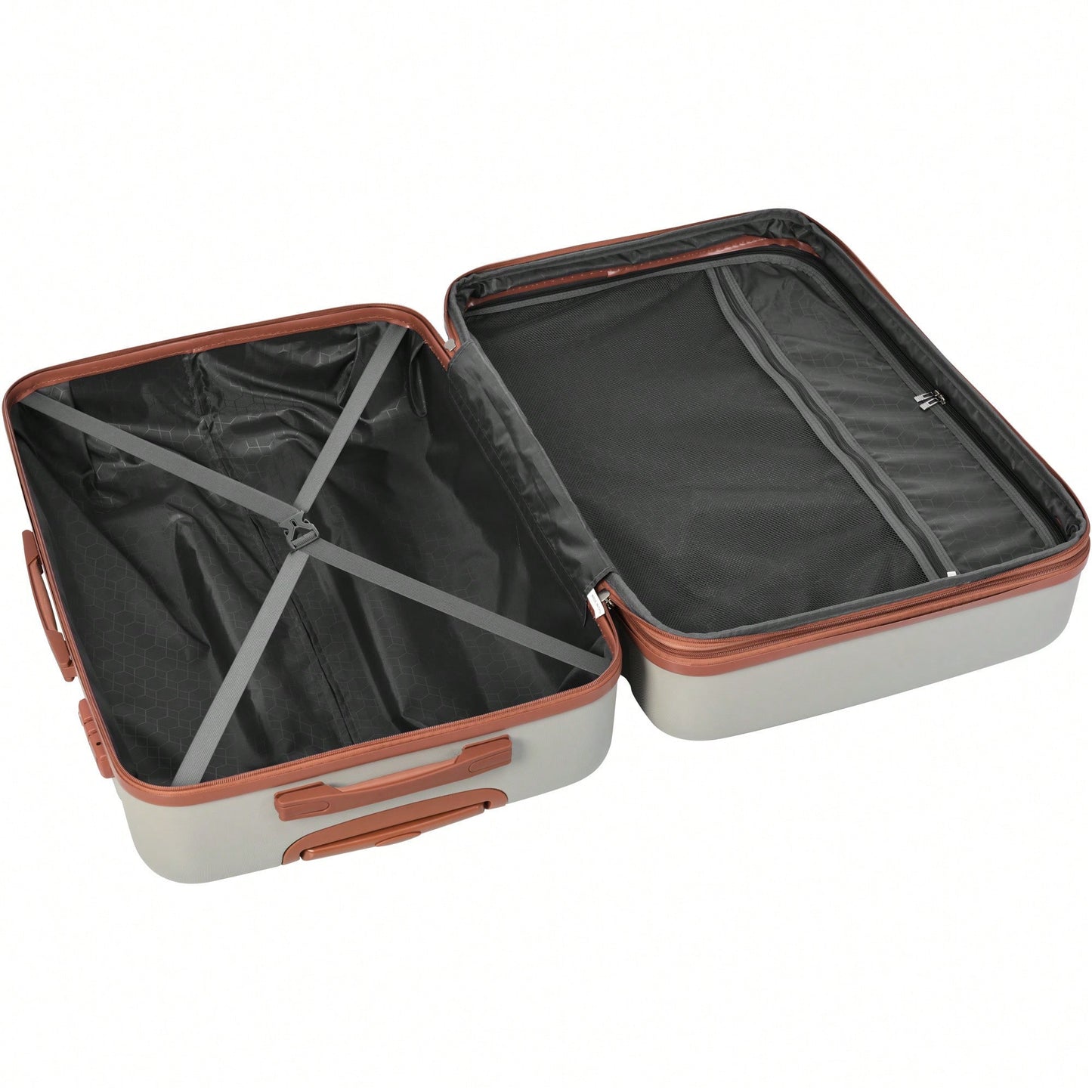 Lightweight Expandable 3 Piece Hardshell Luggage Set with Spinner Wheels and TSA Lock in Light Grey and Brown 20 24 28 Inch