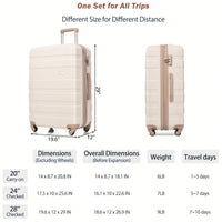 4 Piece Expandable ABS Luggage Set With Travel Bag, Lightweight Durable Suitcases With 360° Spinner Wheels In Ivory And Golden