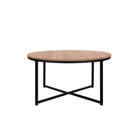 Modern Round Metal And Wood Coffee Table For Living Room With Adjustable Floor Protectors And Easy Clean Surface