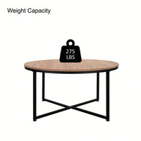 Modern Round Metal And Wood Coffee Table For Living Room With Adjustable Floor Protectors And Easy Clean Surface