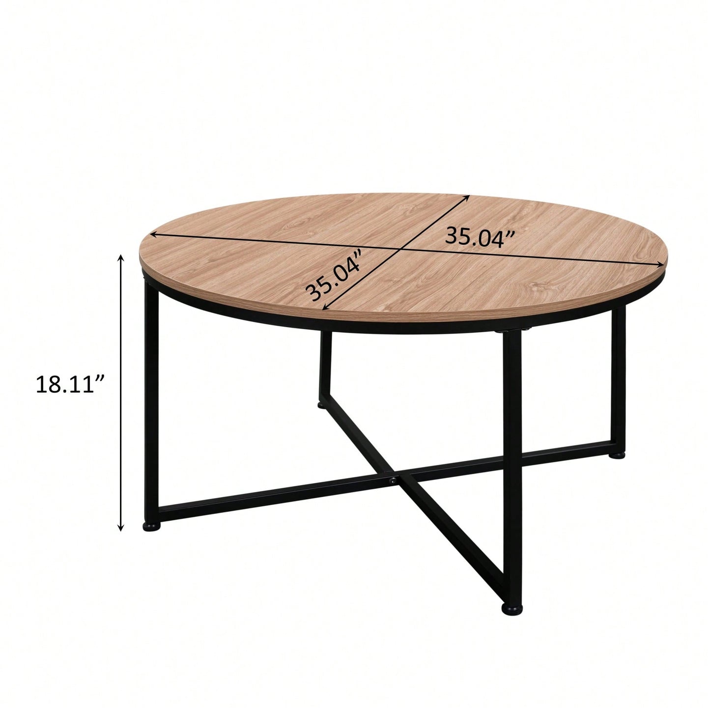 Modern Round Metal And Wood Coffee Table For Living Room With Adjustable Floor Protectors And Easy Clean Surface