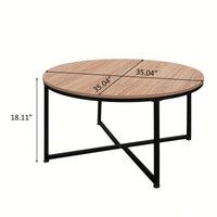 Modern Round Metal And Wood Coffee Table For Living Room With Adjustable Floor Protectors And Easy Clean Surface