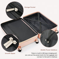 4 Piece Expandable Luggage Set With USB Port 20 Inch Carry On Durable ABS Hard Shell Suitcase Spinner Wheels Travel Bag And Cup Holder
