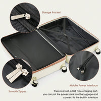 4 Piece Expandable Luggage Set With USB Port 20 Inch Carry On Durable ABS Hard Shell Suitcase Spinner Wheels Travel Bag And Cup Holder