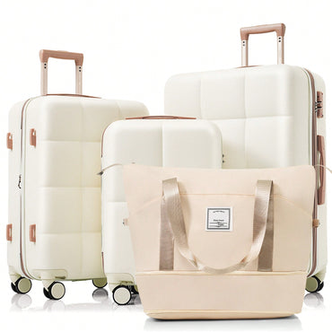 4 Piece Expandable Luggage Set With USB Port 20 Inch Carry On Durable ABS Hard Shell Suitcase Spinner Wheels Travel Bag And Cup Holder