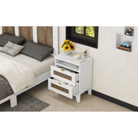 Rustic 2-Drawer Wooden Nightstand With Metal Handles And Wooden Strip Decoration For Bedroom Storage