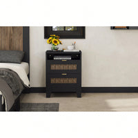 Rustic 2-Drawer Wooden Nightstand With Metal Handles And Wooden Strip Decoration For Bedroom Storage