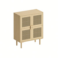 Rattan Mesh 4-Door Storage Cabinet Sideboard With 8 Shelves For Entryway Living Room And Hallway