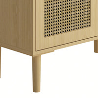 Rattan Mesh 4-Door Storage Cabinet Sideboard With 8 Shelves For Entryway Living Room And Hallway