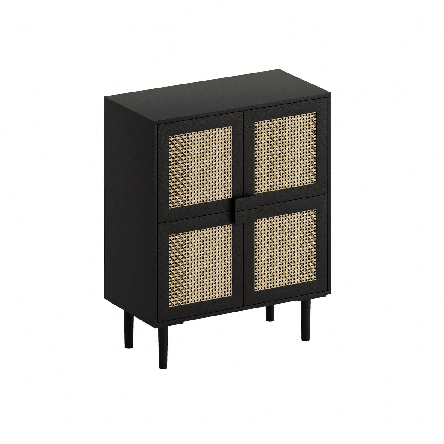 Rattan Mesh 4-Door Storage Cabinet Sideboard With 8 Shelves For Entryway Living Room And Hallway