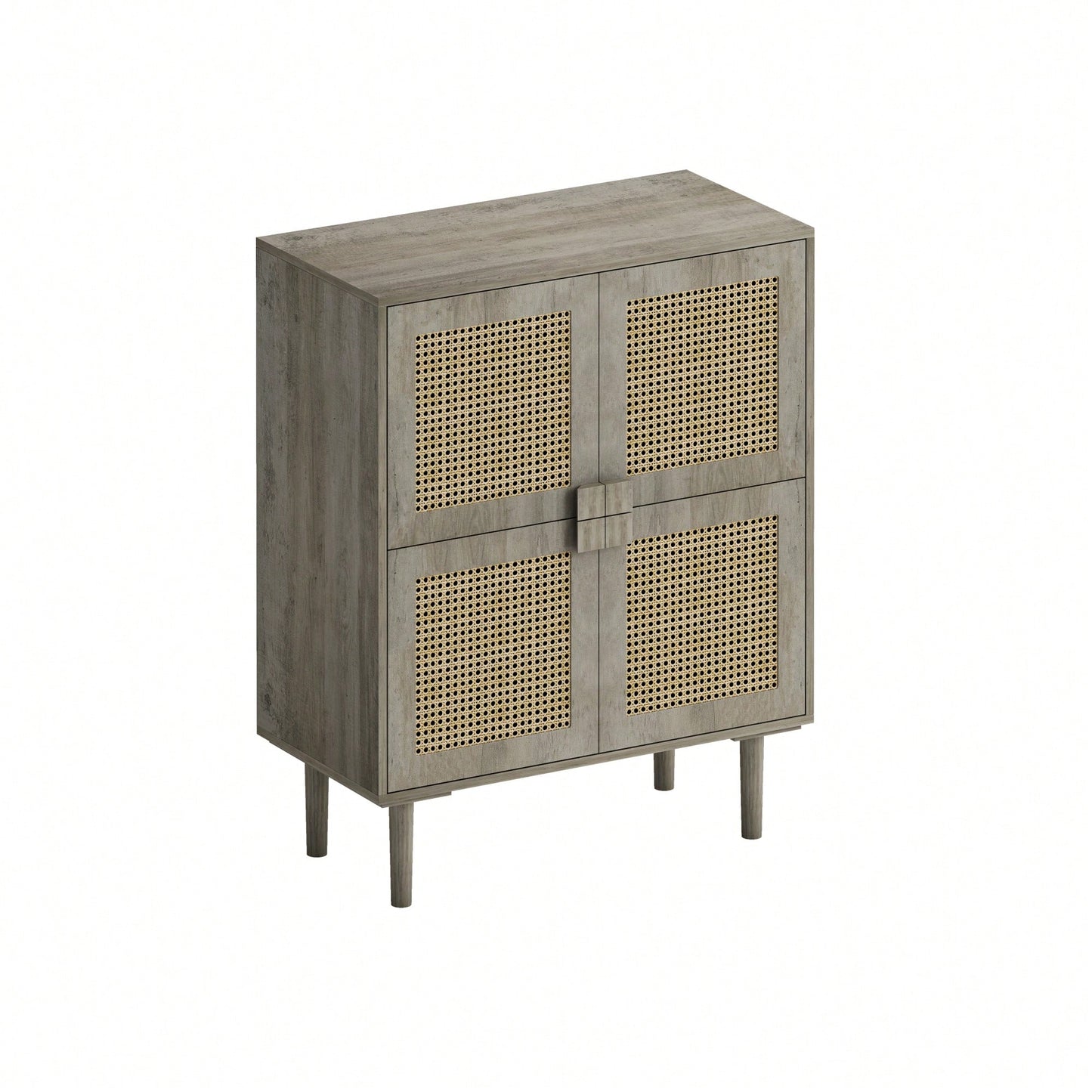 Rattan Mesh 4-Door Storage Cabinet Sideboard With 8 Shelves For Entryway Living Room And Hallway