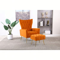 Modern Velvet Accent Chair With Ottoman For Living Room Bedroom Office Comfortable Seating In Orange
